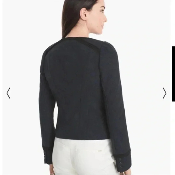 White House Black Market WHBM Navy Blue Tweed Crop Jacket 6 - Picture 2 of 5